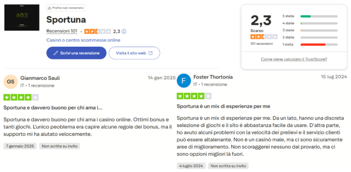 Player reviews of Trustpilot